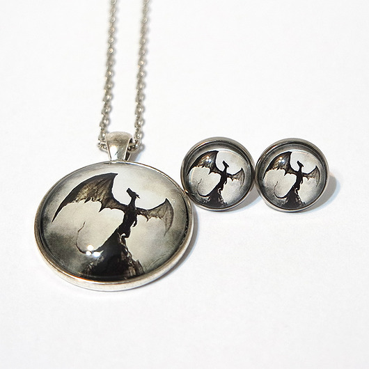 komplet biżuterii Naszyjnik i kolczyki - Smok cienia