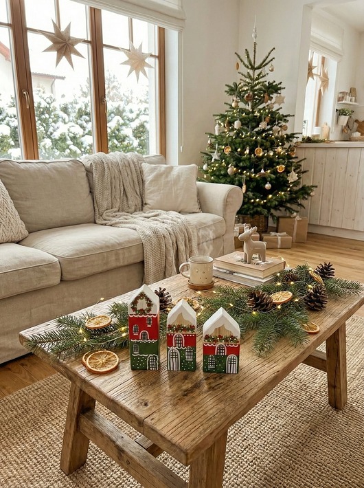 dekoracje świąteczne Zestaw drewnianych domków