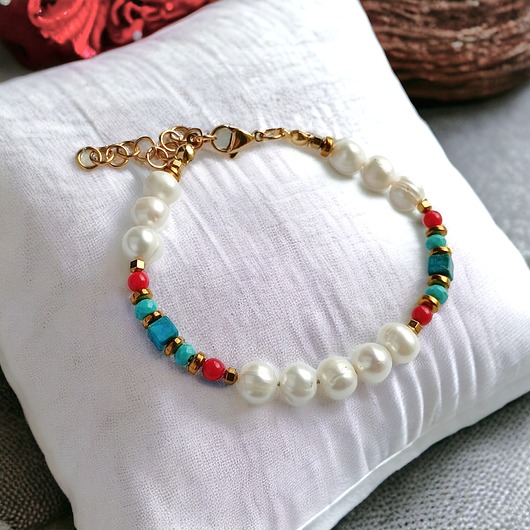 bransoletki z kamieni naturalnych UNIKAT : perły etno : bransoletka