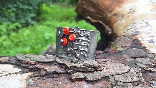 bransoletki wire wrapping Pomarańczowe maki - bransoletka regulowana