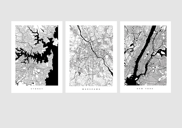 REZERWACJA - trzy mapy - galeria map PLAKATY GEOMETRYCZNE