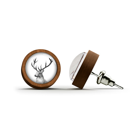 kolczyki drewniane Kolczyki drewniane - Jeleń - sztyfty
