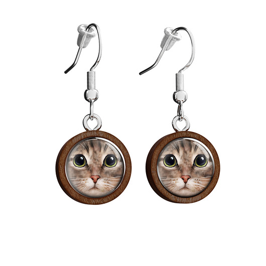 kolczyki drewniane Kolczyki drewniane - Kot tygrysek - wiszące