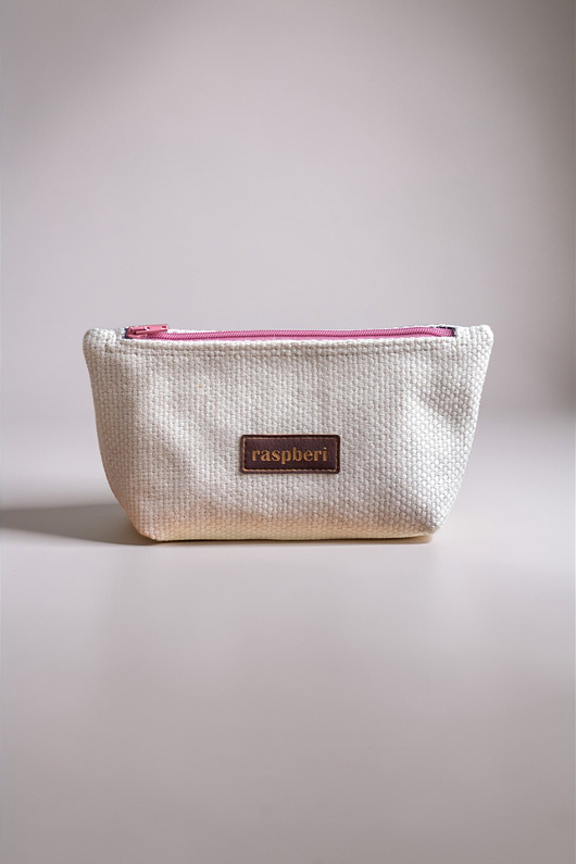 kosmetyczki Pleciona kosmetyczka MIDI ecru różowy suwak