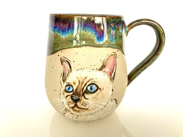 Kubek ręcznie malowany- kot syjamski. NG Autorska bizuteria ceramiczna