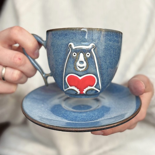 filiżanki Filiżanka Misio z serduszkiem Ceramiczna Morska 220ml
