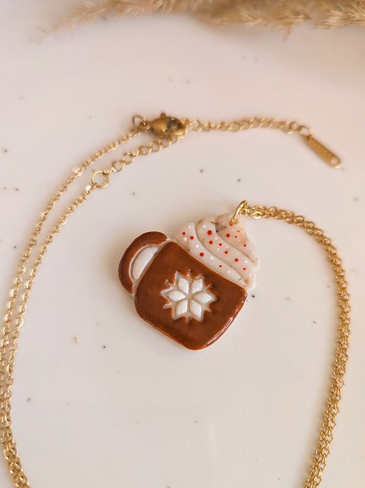 wisiory Naszyjnik kubeczek z gorącą kawą , zimowe latte, boho , kubek, kawa