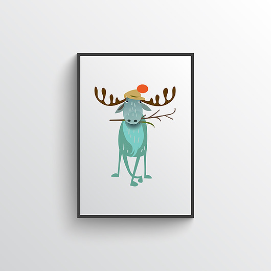 plakat. zimowy łoś Love Life and Forest