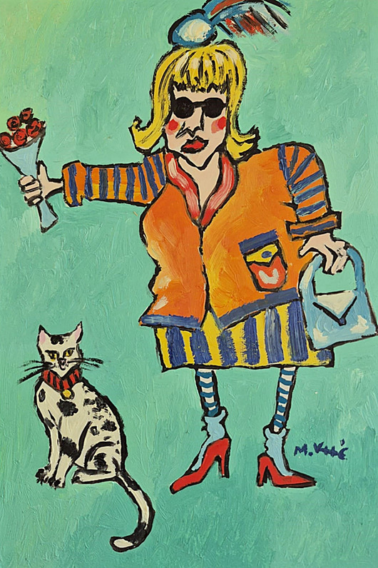 obrazy Obraz ręcznie malowany kolorowy obraz pani i kot