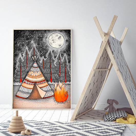 obrazy i plakaty do pokoju dziecięcego Tipi. Ilustracja dla dzieci