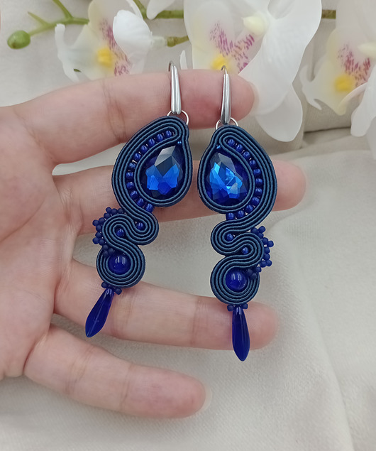 kolczyki soutache Długie kolczyki sutasz na wesele, granatowe kolczyki
