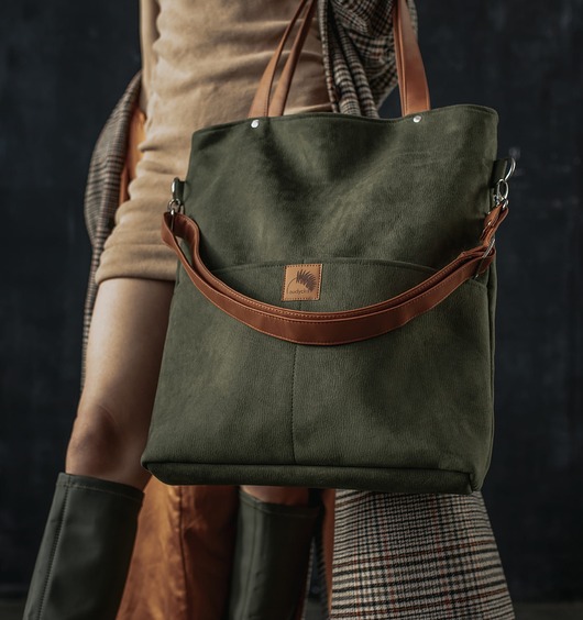 torby na ramię Wodoodporna torba khaki z brązowymi paskami