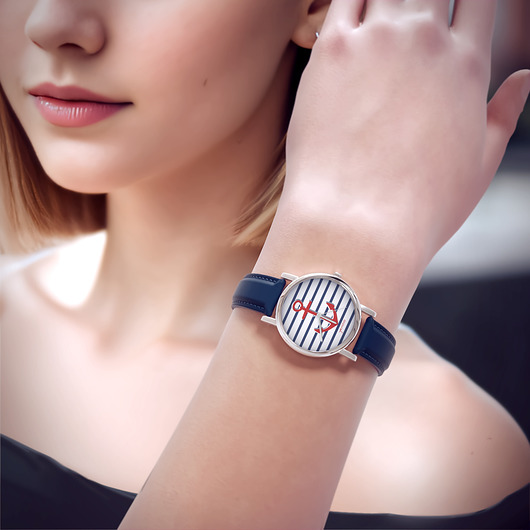 zegarki unisex Zegarek  mały - Kotwica - skórzany, granatowy