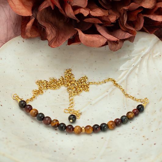 złote naszyjniki Złoty naszyjnik z tygrysim okiem, pozłacane srebro 925