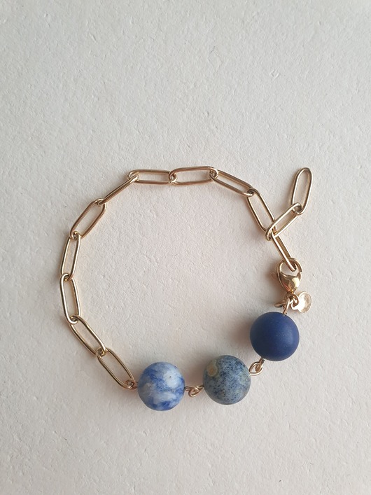 bransoletki z kamieni naturalnych Bransoletka FANABERIA kulki, lapis lazuli, jaspis z łańcuchem