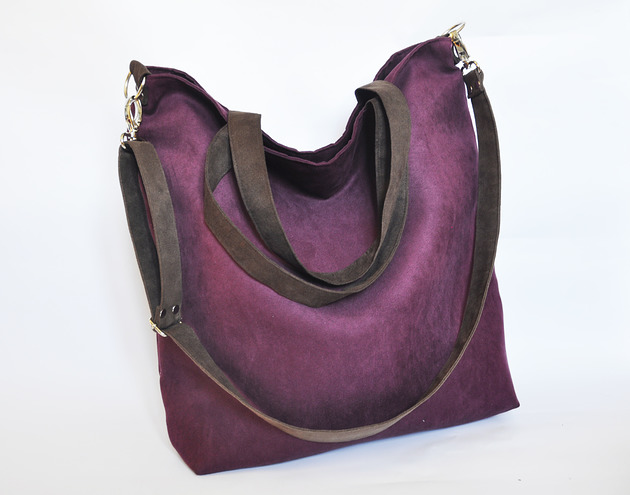 Torba hobo XXL - oberżyna, brąz PRACOWNIA 166