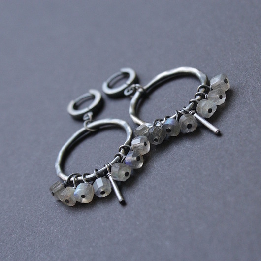 kolczyki z kamieniami Kolczyki Labradoryty na kole