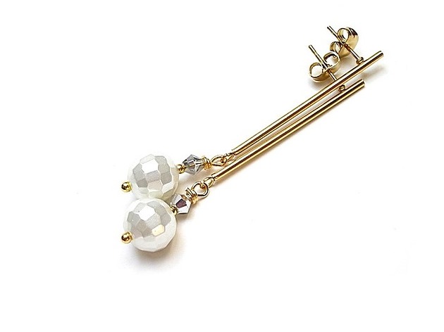 kolczyki pozłacane Kolczyki pozłacane Stick /white pearls vol. 2/  alloys collection 