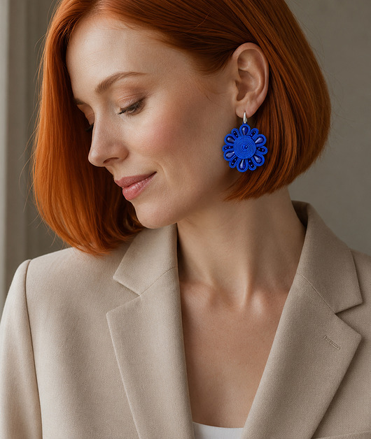 kolczyki soutache Kobaltowe kwiaty- kolczyki sutasz