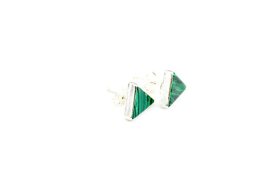 Earrings Malachit trójkąty w srebrze Brazi Druse Jewelry