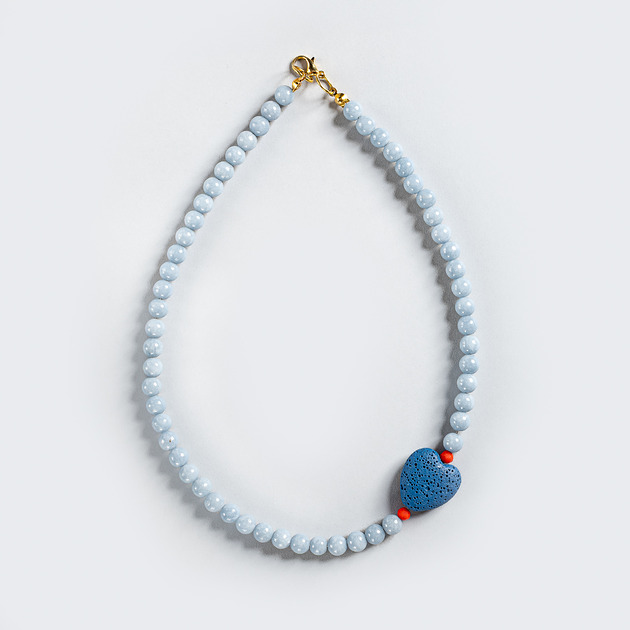 korale Naszyjnik Serce z kamieni naturlanych i lawy wulkanicznej