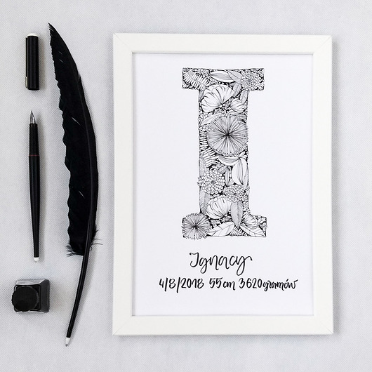 Metryczka,ręcznie rysowana w ramce A4 MM Arts