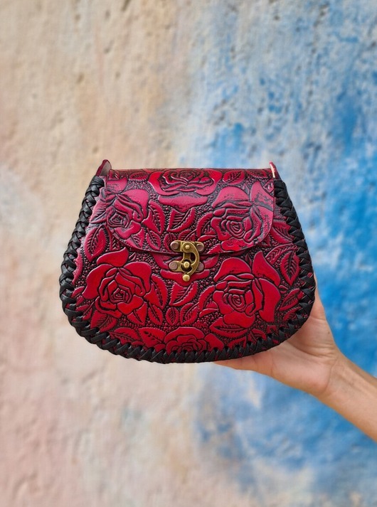 torby na ramię Torebka skórzana ręcznie robiona Flores Ciemnoróżowa