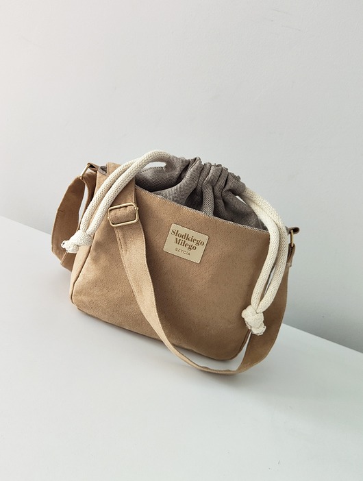 torby na ramię Torebka SOFIA Beige-mała, beżowa torebka z kominem z nubuku