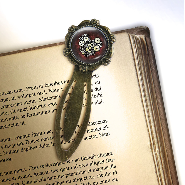 zakładki do książek Zakładka do książki - Serce steampunk - klips, brąz