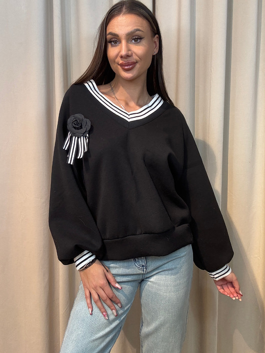 bluza bez kaptura damska Bluza z broszką Nero