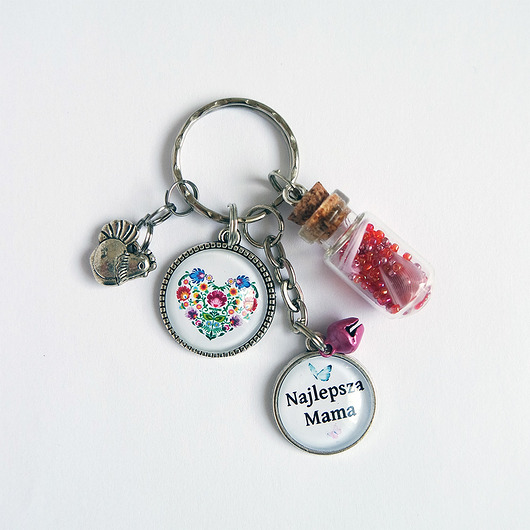breloki Breloczek - Mama, serce ludowe, fiolka