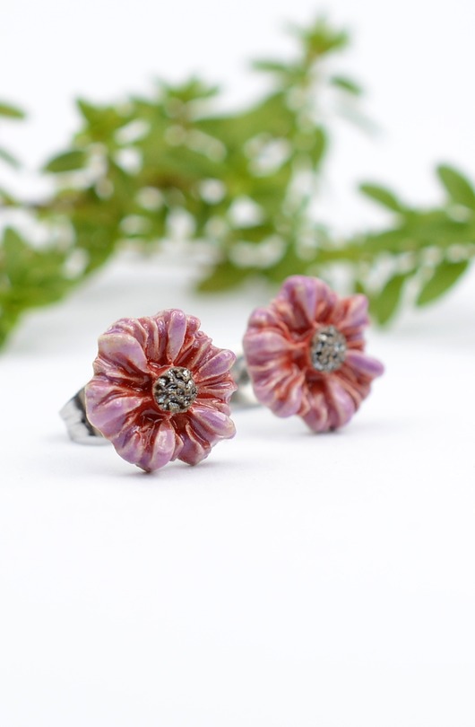 kolczyki ceramiczne Ceramiczne kwiaty- kolczyki sztyfty 3d