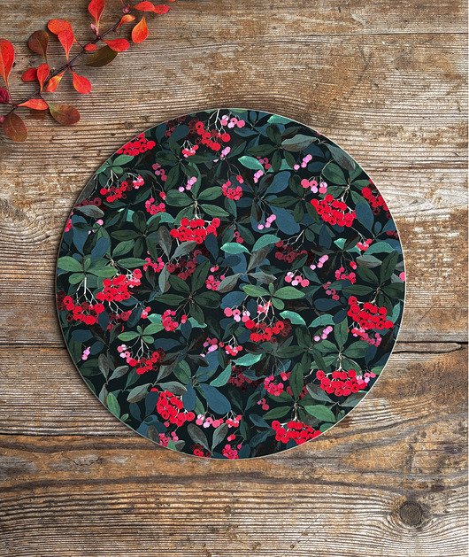 podkładki do kuchni Podkładka pod talerz- Red berries- Zimowe krzewy- Ilustracja