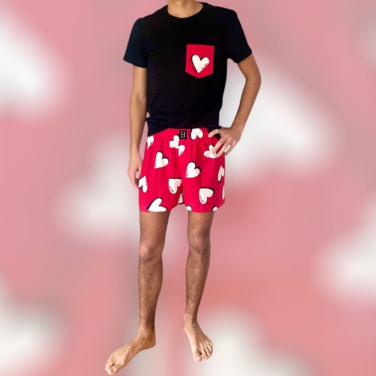 spodnie męskie Spodenki unisex do spania bokserki w serca czerwone