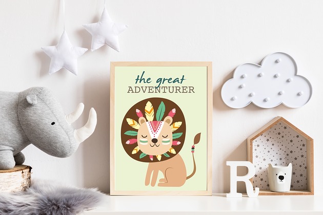 Plakat z lwem- pastelowa kolekcja indiańska Make My Home
