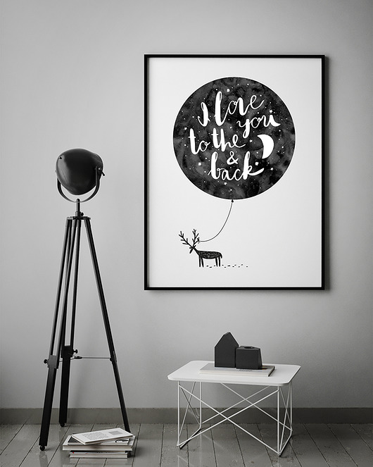 plakat z jeleniem. i love you to the moon & back Love Life and Forest