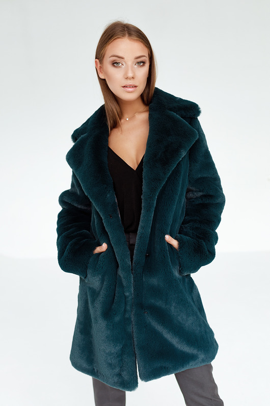 płaszcze damskie Zielony Płaszcz ze Sztucznego Futra