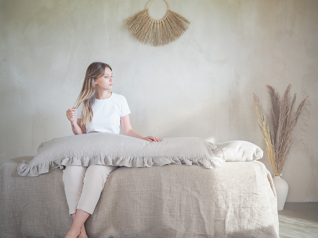 poduszki gładkie Lniana poszewka z falbanką na długą poduszkę NATURAL LINEN