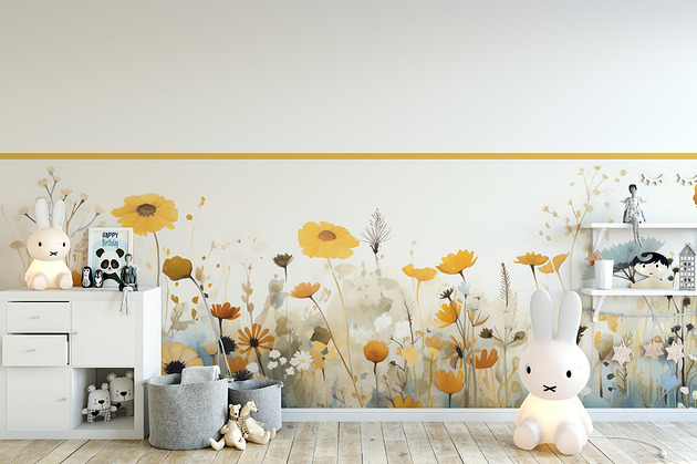 naklejki ścienne do pokoju dziecka Tapeta mural  KWIATOWA ŁĄKA BOHO 350X125