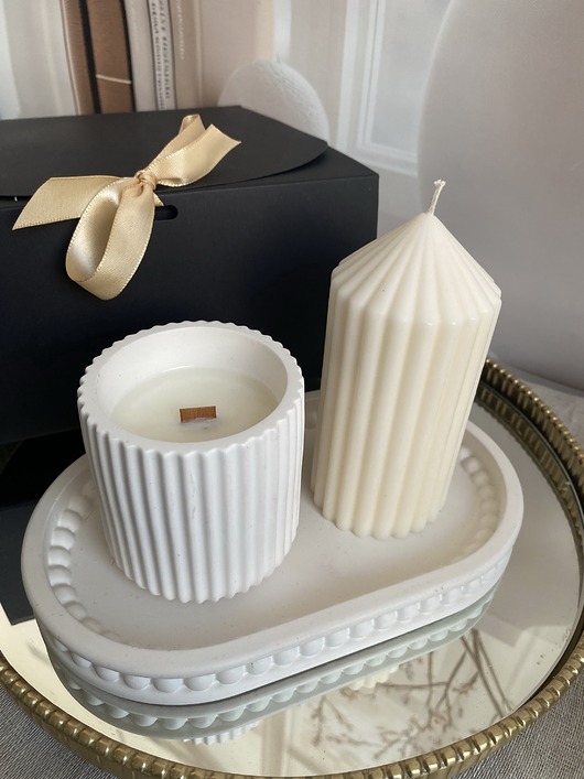 świeczniki i świece Zestaw prezentowy świece ekologiczne sojowe dekoracyjne + tacka