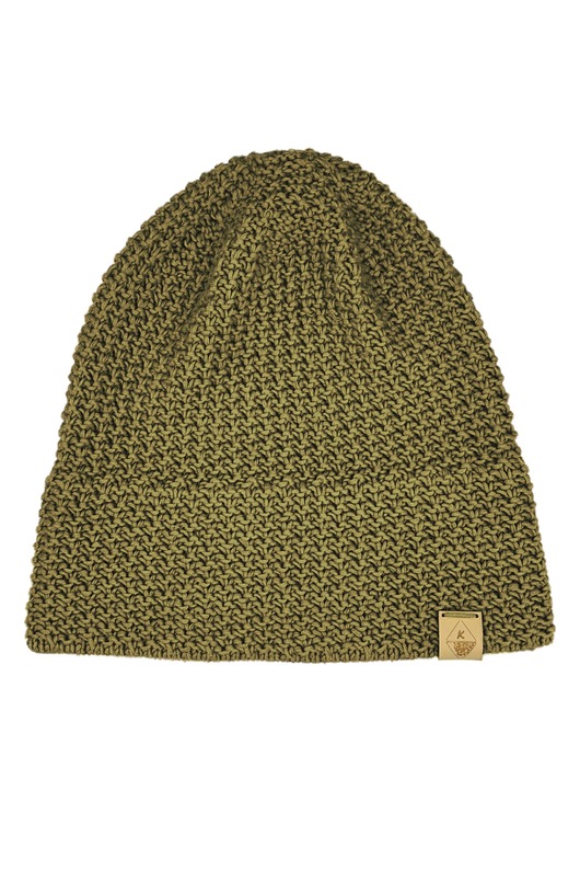 czapki damskie Oliwkowa Czapka Beanie z podwójnym brzegiem