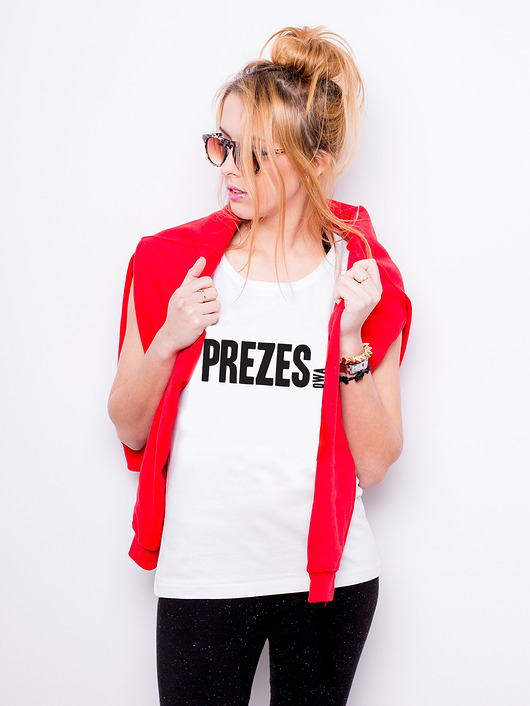 T-shirt damski biały  - PREZESOWA AllbagAllprints