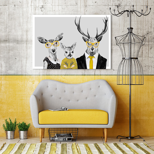 obrazy OBRAZ NA PŁÓTNIE -  120x80cm Rodzina jeleni