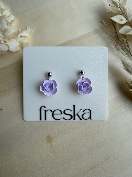 kolczyki z masy plastycznej Kolczyki Kwiaty wiszące  - fioletowe