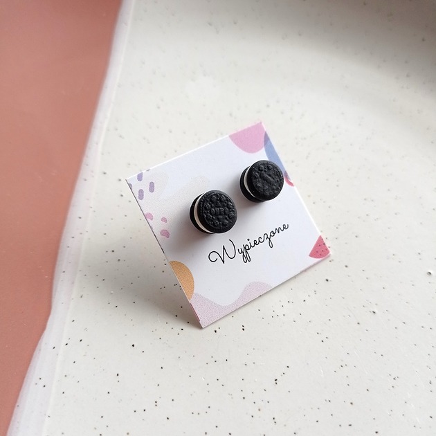 kolczyki z masy plastycznej Kolczyki sztyfty oreo
