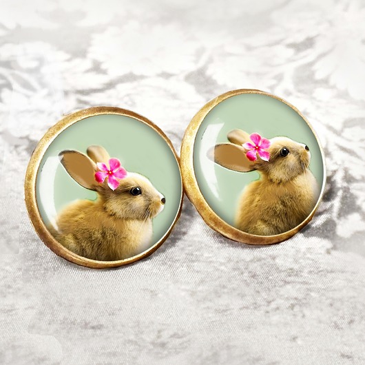 kolczyki szklane KOLCZYKI "BUNNY" UNIKATOWE typ wkrętki ANTYCZNY BRĄZ