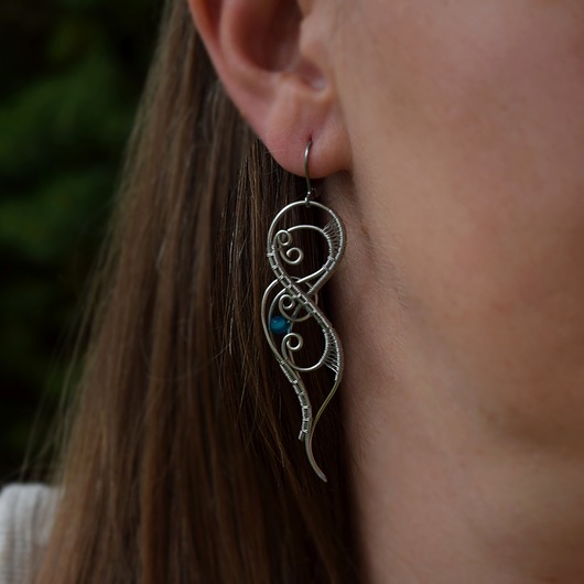 kolczyki wire wrapping Duże kolczyki kwarc niebieski wire wrapping