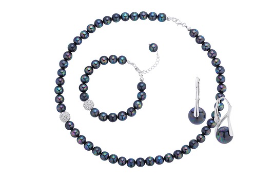3-częściowy komplet pereł opalizujących+kryszt Coccola JEWELLERY