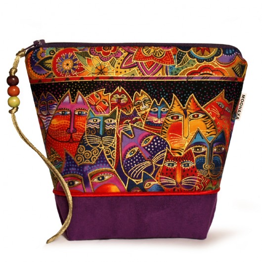 kosmetyczka - złocone koty Laurel Burch - fiolet MOONAXA