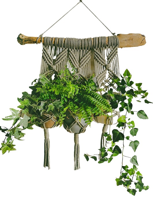 Potrójny kwietnik wiszący ze sznurka Hygge Macrame